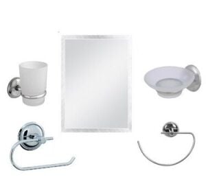 DELUX-230 ( 5 PARÇA ) KROMAKS HOME AYNA & BANYO SETİ ( AYNA & SABUNLUK & DİŞ FIRÇALIK & HAVLULUK & WC KAĞITLIK )*6=K