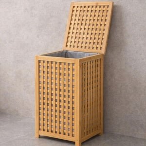 İBİCO İ21-152 ( KALIN AHŞAP BAMBU ) KİRLİ ÇAMAŞIR SEPETİ ( KUMAŞ ÇANTALI ) ( SEPET=40X40X58CM )*5