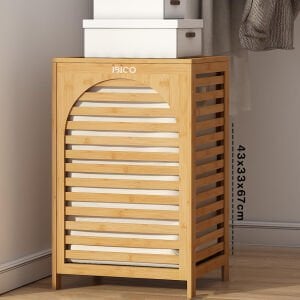 İBİCO İ21-153 ( KALIN AHŞAP BAMBU ) KİRLİ ÇAMAŞIR SEPETİ ( KUMAŞ ÇANTALI ) ( SEPET=43X33X67CM )*4