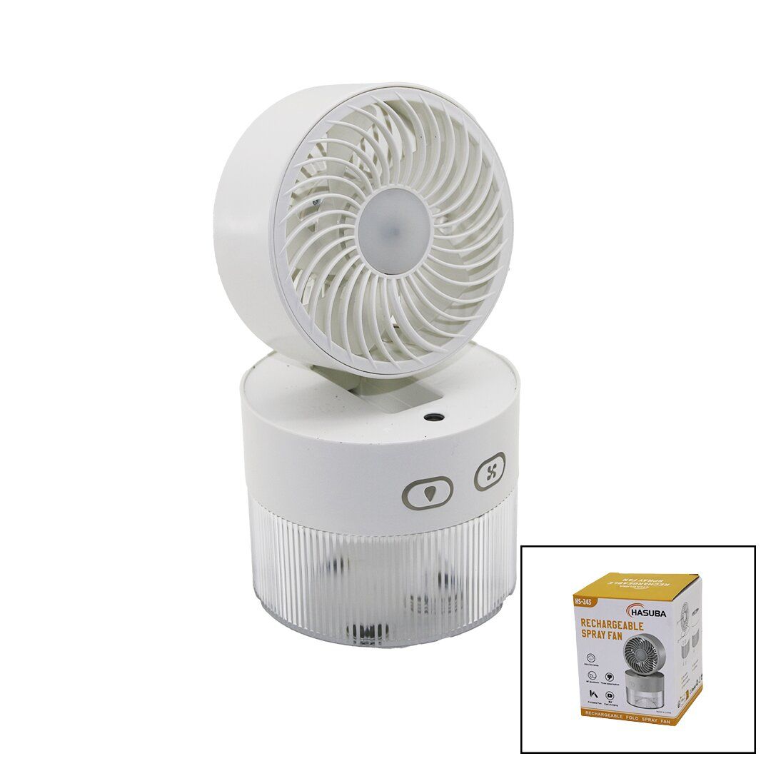 HASUBA HS-243 ( SU SPREYLİ ) (KATLANIR BAŞLIK & 90°) (IŞIKLI) (USB MİNİ FAN) (ÇAP=11.2CM & Y:13.5-20.5CM) (3 KADEME HIZ ) (350ML) MİNİ VANTİLATÖR*60