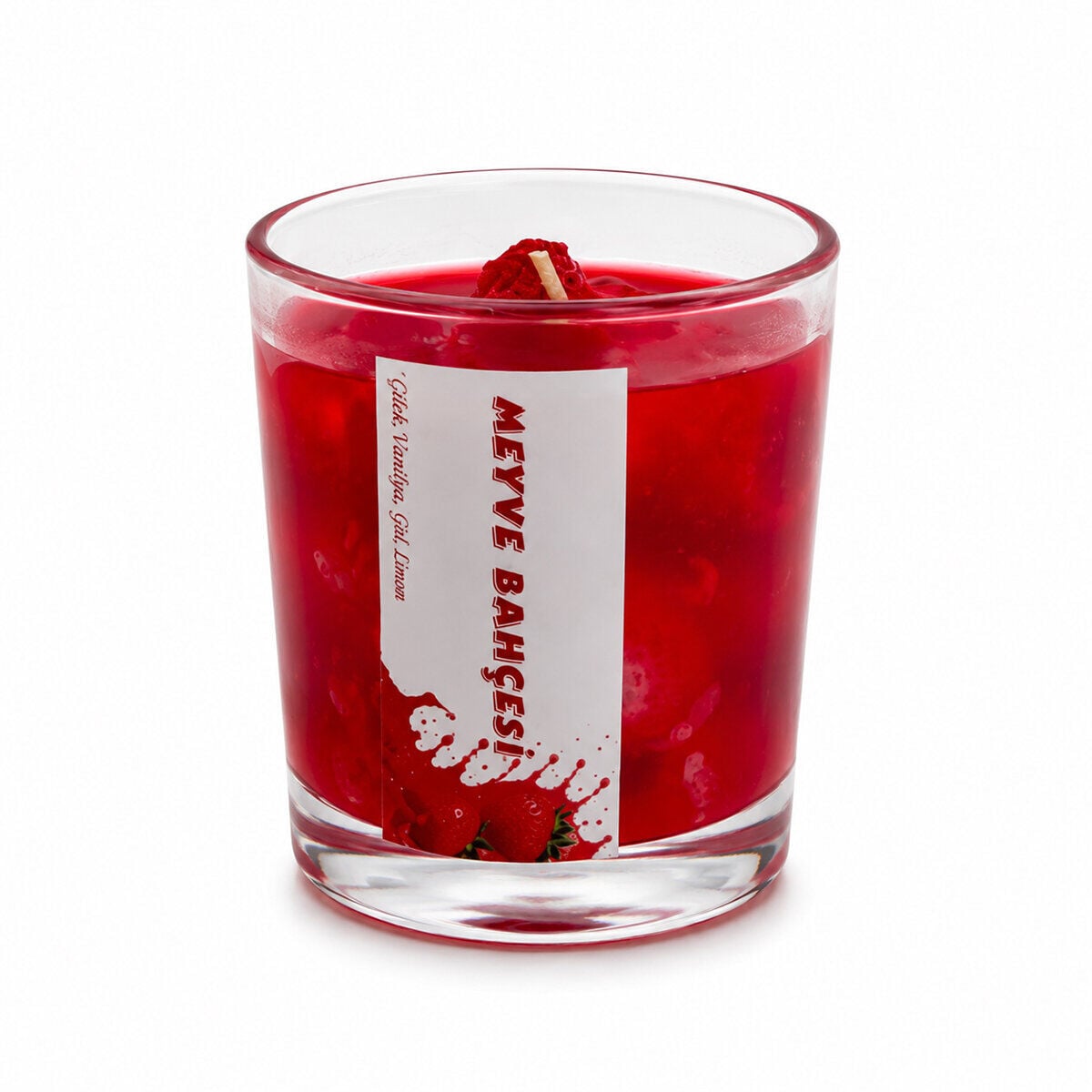 GÜL MUM CANDLE ( ÇİLEK & CAM BARDAK ) ( MEYVE ) KOKULU MUM*12X4