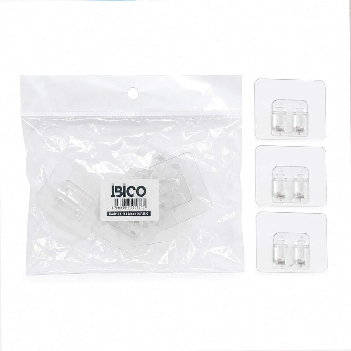İBİCO İ17-151 ( 10PCS ) ASKI ( ÇİFT KANCALI PLASTİK ) ASKI ( ŞEFFAF PVC YAPIŞKANLI MONTAJ )*25X12