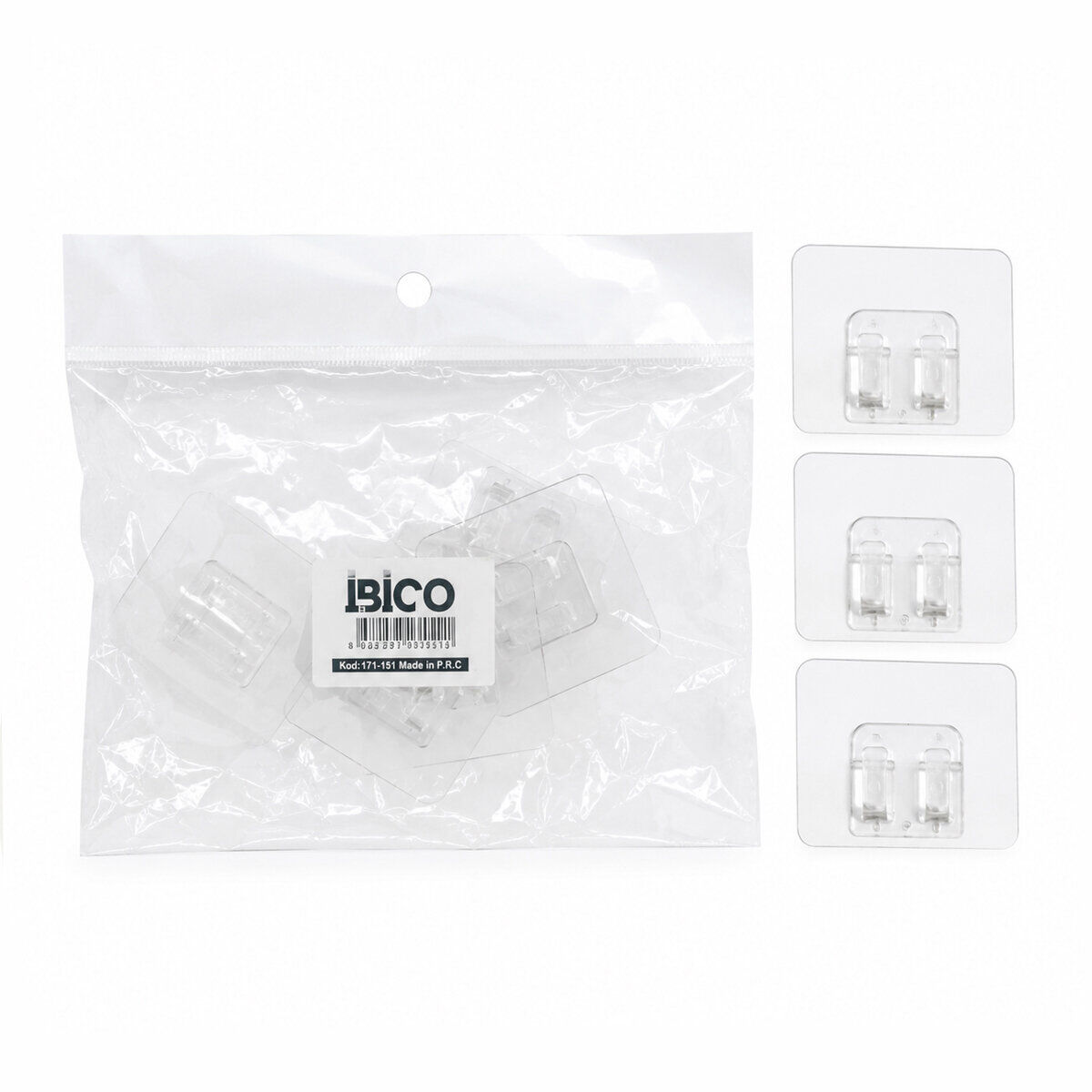 İBİCO İ17-151 ( 10PCS ) ASKI ( ÇİFT KANCALI PLASTİK ) ASKI ( ŞEFFAF PVC YAPIŞKANLI MONTAJ )*25X12