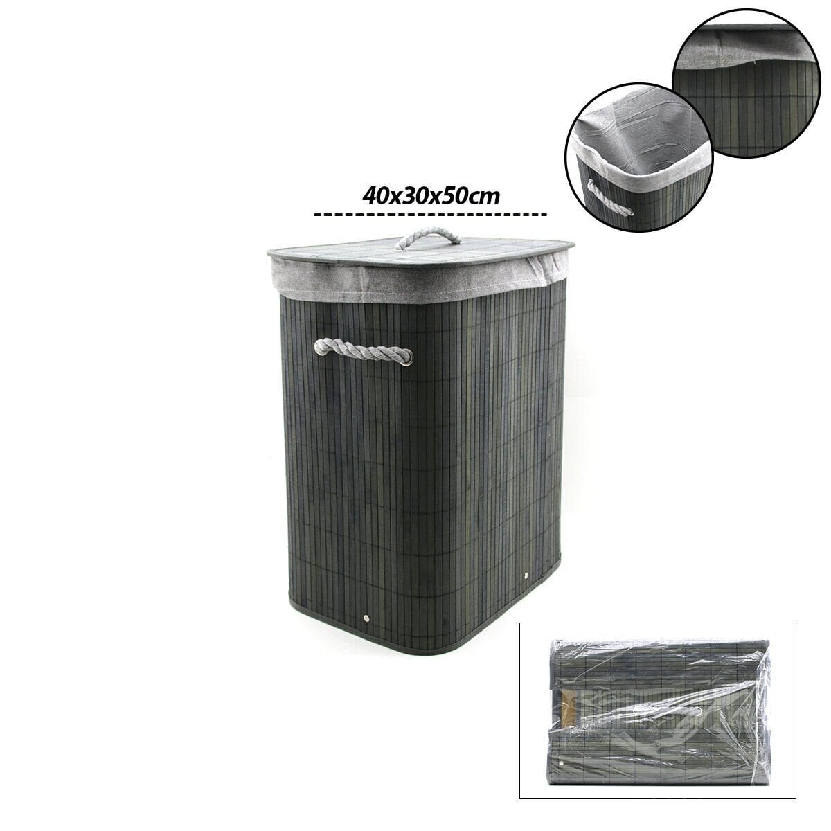 İBİCO İ21-103 ( GRİ ) ( DİKDÖRTGEN ) ( 40X30CM & Y:60CM ) ( BAMBU AHŞAP ) KİRLİ ÇAMAŞIR SEPETİ ( SEYYAR KAPAKLI ) ( KUMAŞ ÇANTALI ) ( İP KULPLU )*12