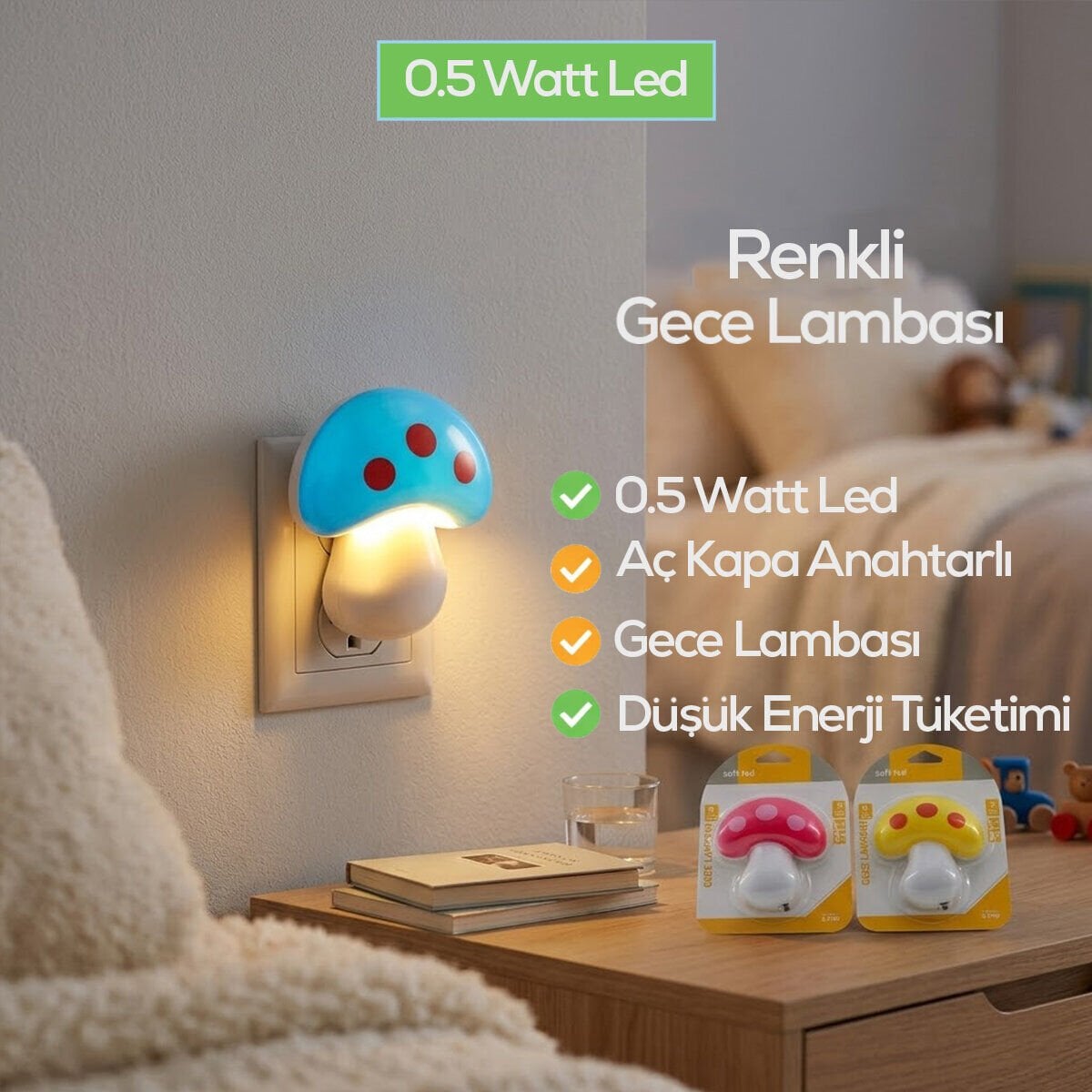 SOFTLED-7019 ( MANTAR ) GECE LAMBASI RENKLİ ( 0.5W & 3 LED )*10X24