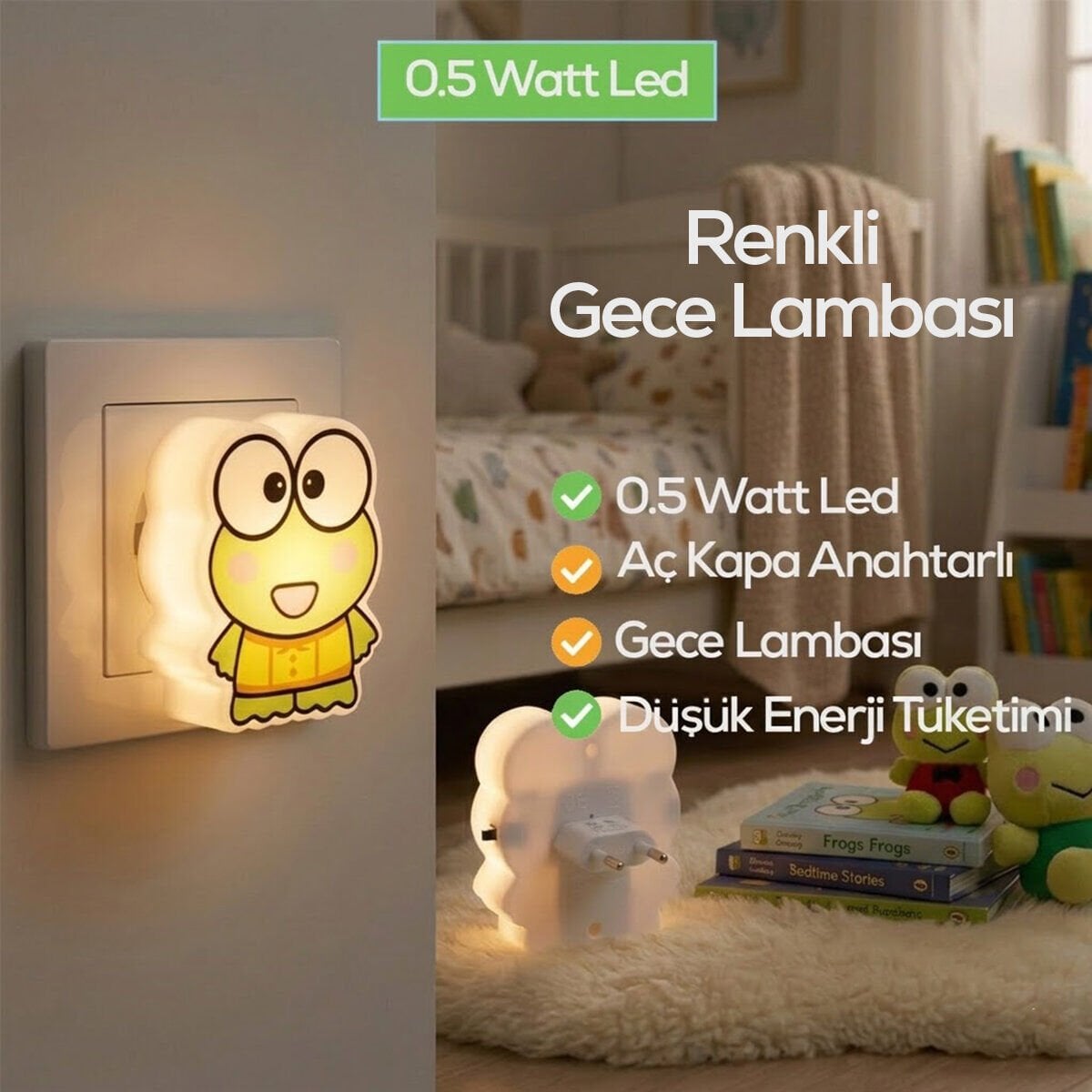 SOFTLED-7033 ( KURBAĞA ) GECE LAMBASI RENKLİ ( 0.5W & 3 LED )*10X24