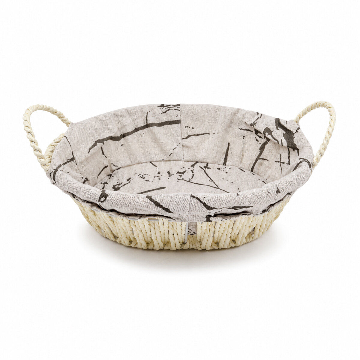 İBİCO İ22-383 ( OVAL ) ( RENKLİ DESEN BEZLİ ) ( İP HASIR ) EKMEK SEPETİ ( KULPLU & METAL İSKELET ) & ÇOK AMAÇLI SEPET 28X22CM*100