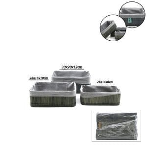 İBİCO İ22-327 ( GRİ ) ( 3 BOY ) ( D.DÖRTGEN ) ( BAMBU KENAR ) ORGANİZER SEPET ( AHŞAP ALTLIK & BEZLİ ) ( 25X14-28X18-20X30CM )*24