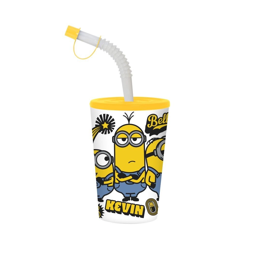 340 CC LISANSLI KÖRÜKLÜ PIPETLI PP BARDAK-KEVIN MINIONS *36