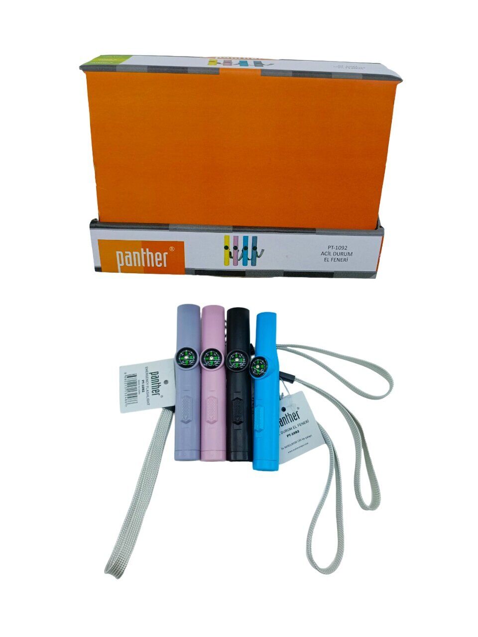 PANTHER PT-1092 (3İN1) DEPREM & ACİL DURUM EL FENERİ LAZER & DÜDÜK & PUSULA (RENKLİ PLS.& BİLEK ASKI İPLİ)*24X25
