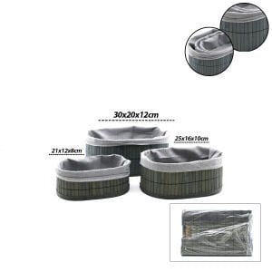 İBİCO İ22-330 ( GRİ ) ( 3 BOY ) ( OVAL ) ( BAMBU KENAR ) ORGANİZER SEPET ( AHŞAP ALTLIK & BEZLİ ) ( 12X21-16X25-20X30CM )*24