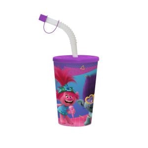 340 CC LISANSLI KÖRÜKLÜ PIPETLI PP BARDAK-PEMBE TROLLS *36