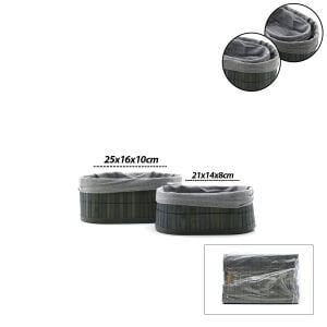 İBİCO İ22-331 ( GRİ ) ( 2 BOY ) ( OVAL ) ( BAMBU KENAR ) ORGANİZER SEPET ( AHŞAP ALTLIK & BEZLİ ) ( 21X14-25X16CM )*36