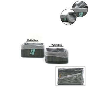 İBİCO İ22-332 ( GRİ ) ( 2 BOY ) ( KARE ) ( BAMBU KENAR ) ORGANİZER SEPET ( AHŞAP ALTLIK & BEZLİ ) ( 18X21CM )*36