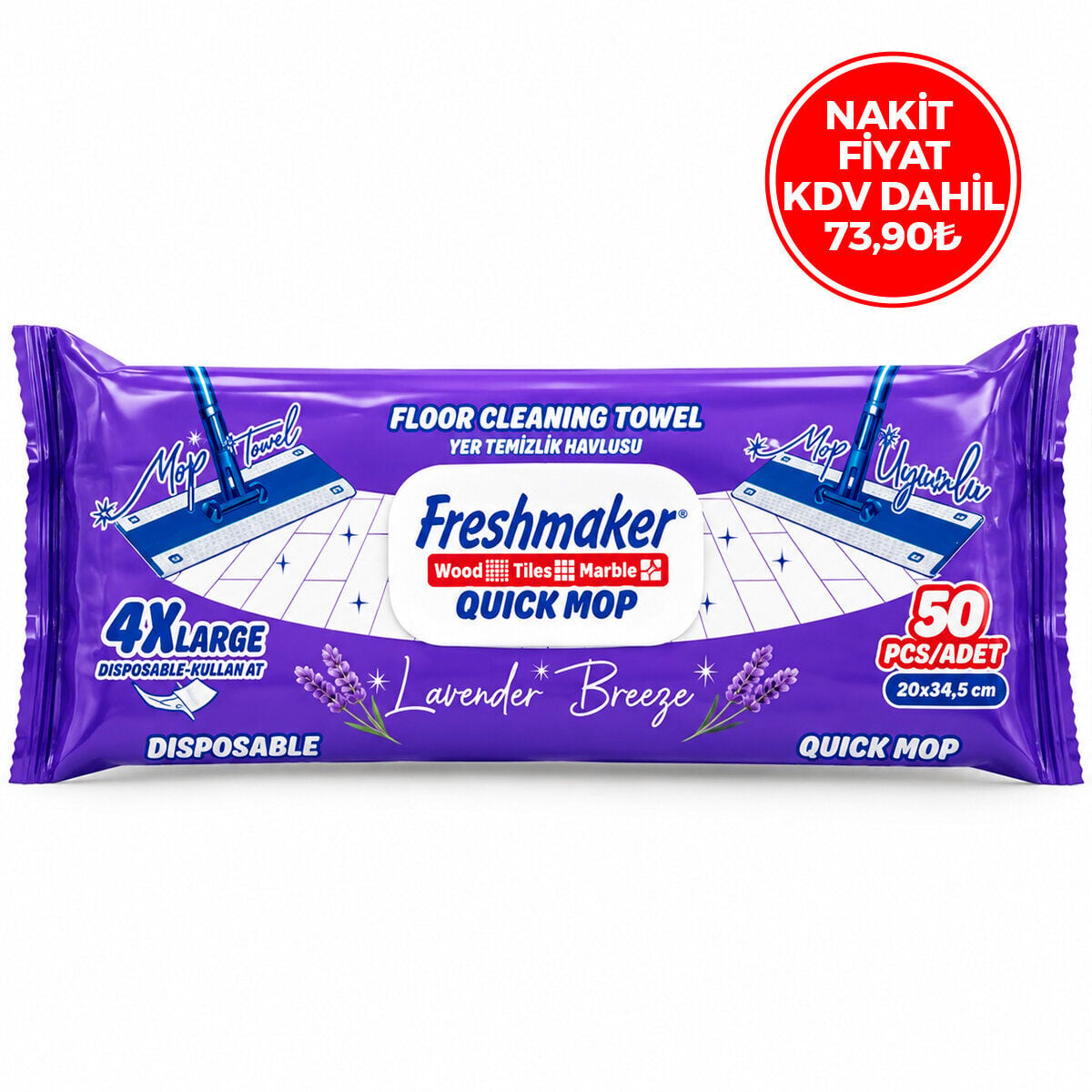 FRESHMAKER ( 50PCS ) ( LAVANTA ) ( MOP HAVLU ) ( 4 XLARGE ) ISLAK MENDİL ( 20X34.5CM )*6=K