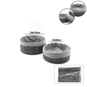 İBİCO İ22-333 ( GRİ ) ( 2 BOY ) ( YUVARLAK ) ( BAMBU KENAR ) ORGANİZER SEPET ( AHŞAP ALTLIK & BEZLİ ) ( ÇAP=22X24CM )*36