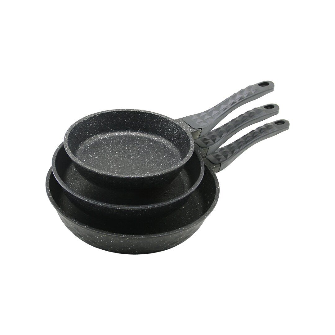 KRT-1040 ( 3PCS ) DÖKÜM TAVA SETİ ( 20-24-28CM ) ( KABARTMA PİRAMİT DESENLİ BAKALİT SAP=18.2CM ) ( POŞETLİ AMBALAJ )*10