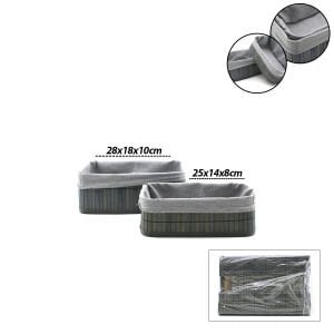 İBİCO İ22-334 ( GRİ ) ( 2 BOY ) ( D.DÖRTGEN ) ( BAMBU KENAR ) ORGANİZER SEPET ( AHŞAP ALTLIK & BEZLİ ) ( 25X14-28X18CM )*36