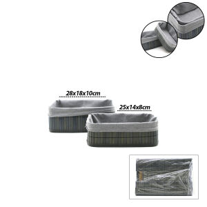 İBİCO İ22-334 ( GRİ ) ( 2 BOY ) ( D.DÖRTGEN ) ( BAMBU KENAR ) ORGANİZER SEPET ( AHŞAP ALTLIK & BEZLİ ) ( 25X14-28X18CM )*36