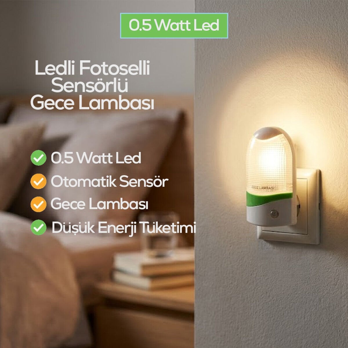 SOFTLED-6852 ( OVAL ) FOTOSEL GECE LAMBASI ( 0.5W & 4LED )*10X24
