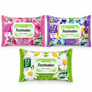 FRESHMAKER ( 72PCS ) ( EKO ) ( PEMBE GÜL & MENEKŞE & PAPATYA ) ISLAK MENDİL*36=K
