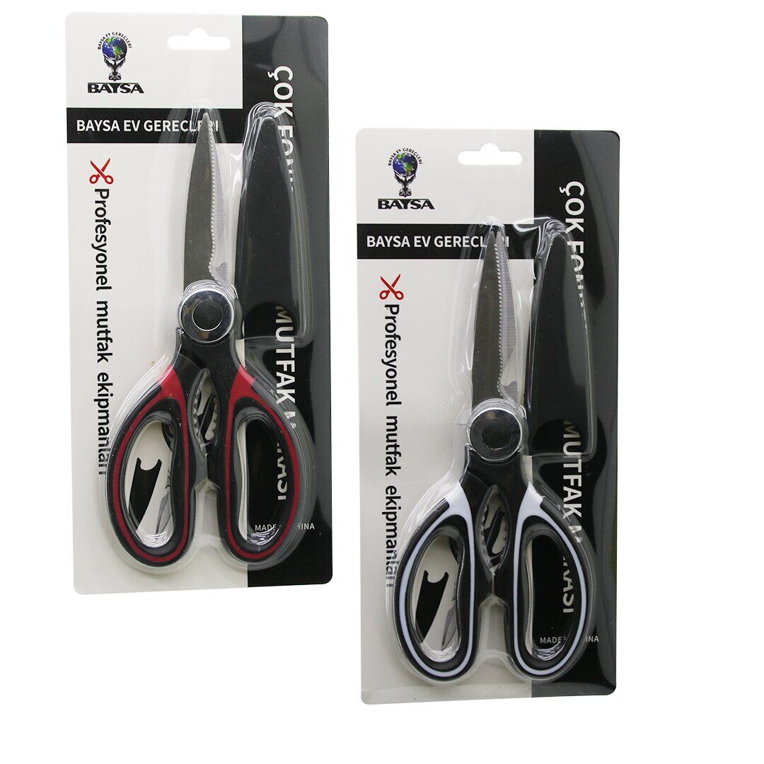 BAYSA-1294 ( 4IN1 ) ( ÇOK AMAÇLI ) MUTFAK MAKASI ( 20CM ) ( KIRACAK & AÇACAK & KESİCİ & MAKAS ) (MAKAS AĞZI PLS.KILIF KAPAK)*12X20