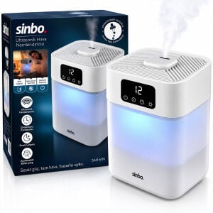 SİNBO SAH-6119 ( BEYAZ ) ( SESSİZ ÇALIŞMA ) (3 KADEMELİ BUHAR AYAR ) ( 5.5LT SU HAZNE & 7 RENK GECE LAMBA ) ULTRASONİK HAVA NEMLENDİRİCİ*4