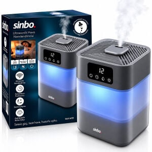 SİNBO SAH-6119 ( GRİ ) ( SESSİZ ÇALIŞMA ) (3 KADEMELİ BUHAR AYAR ) ( 5.5LT SU HAZNE & 7 RENK GECE LAMBA ) ULTRASONİK HAVA NEMLENDİRİCİ*4