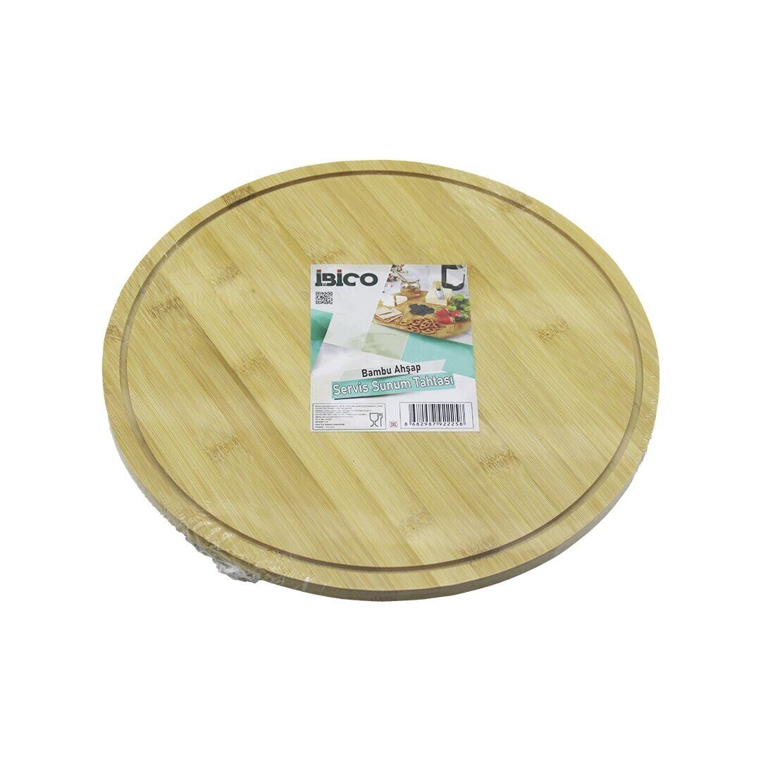 İBİCO İ22-225 ( YUVARLAK=29.7CM ) ( 360° DÖNER TABLALI ) AHŞAP BAMBU SUNUM TEPSİSİ TAHTASI & MİNİ SOFRA ( KANALLI KENAR )*24