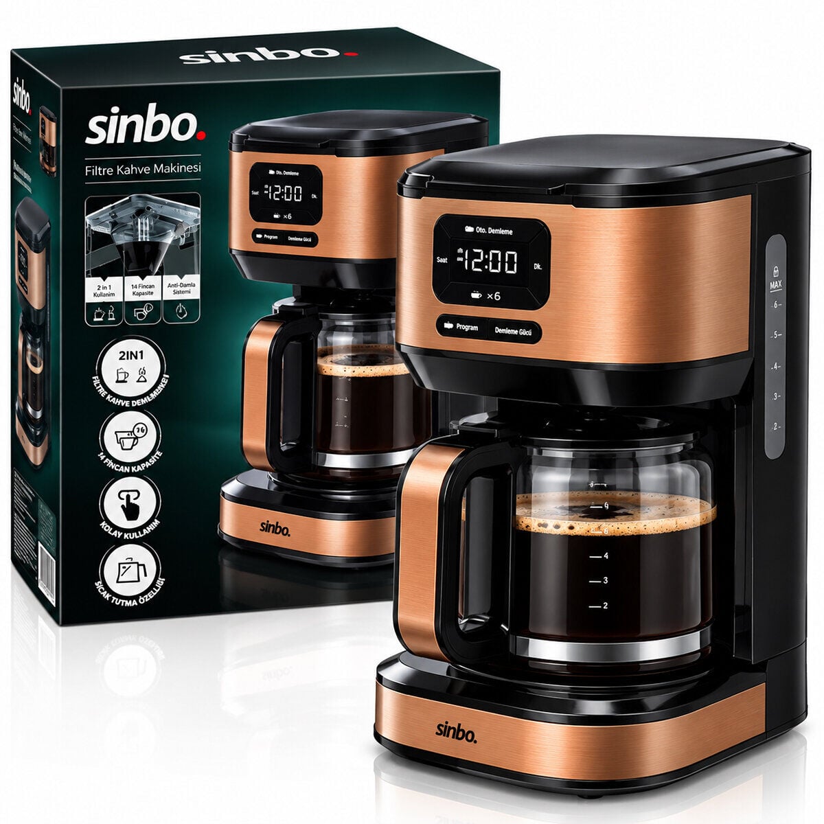 SİNBO SCM-9042 ( 2İN1 ) ( BRONZ ) FİLTRE KAHVE MAKİNESİ ( 100W ) ( 14 FİNCAN KAHVE KAPASİTE ) ( 1.8LT SU HAZNE ) ( DİJİTAL EKRAN )*2