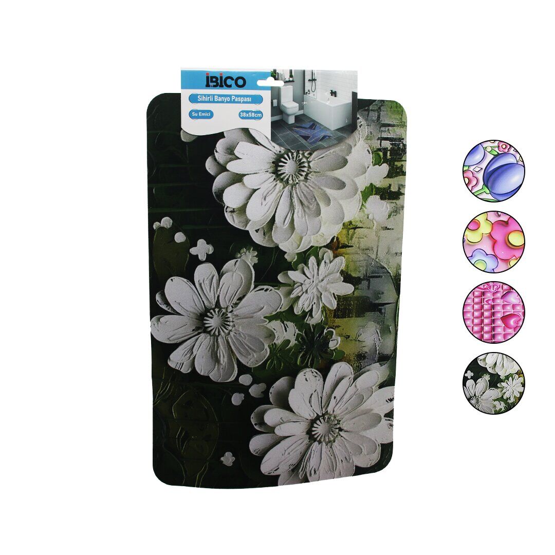 İBİCO İ21-010 ( DİKDÖRTGEN & DESENLİ ) ( 38X58CM ) ( SU EMİCİ & SİHİRLİ ) BANYO PASPASI ( ELASTİK )*100