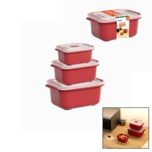 DÜNYA 31246-854 ( 3 PCS ) KIRMIZI DİKDÖRTGEN SAKLAMA KABI SETİ ( 500-1000-2000ML )*12