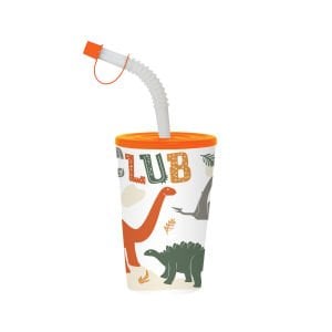 340 CC DESENLI KÖRÜKLÜ PIPETLI PP BARDAK-DINO CLUB *36