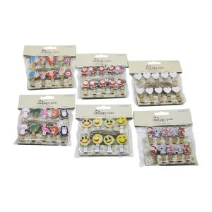 İBİCO İ12-070 ( 10PCS ) ( AHŞAP ) ( MİNİ SUNUM ) MANDALI ( MİX & FİGÜRLÜ= KALP & HAYVAN & NOEL BABA & )*24X30