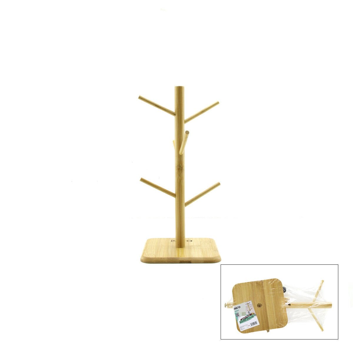 İBİCO İ22-318 ( KARE ALTLIK & ÇAP = 15CM ) BARDAK & FİNCAN ASACAK ( BAMBU & AHŞAP ) 35CM*60