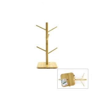 İBİCO İ22-318 ( KARE ALTLIK & ÇAP = 15CM ) BARDAK & FİNCAN ASACAK ( BAMBU & AHŞAP ) 35CM*60