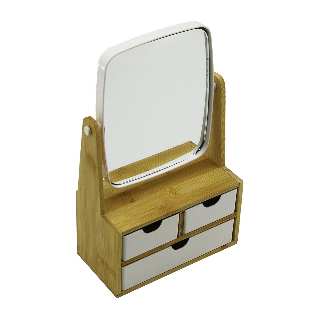 WENKEN UR-3470 (3 ÇEKMECELİ) (BAMBU AHŞAP STANDLI=9X9.5X18X21.5CM) (MAKYAJ AYNASI=15X18CM) (TAKILIK 2+1) ORGANİZER*12