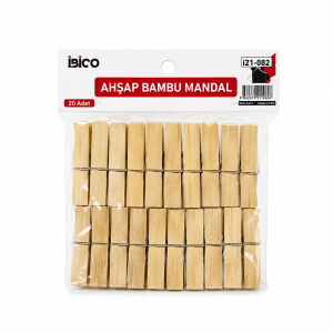 İBİCO İ21-082 ( 20PCS ) ( KÜÇÜK ) AHŞAP BAMBU MANDAL*250