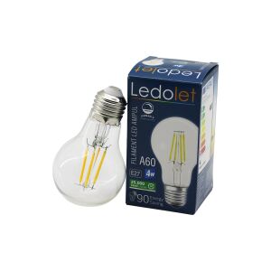 LEDOLET A-60 ( ŞEFFAF )( 4W & E27 ) FLAMENT LED RUSTİK AMPUL ( 400LUMEN & 2200K ) (KIRILMAZ GÖVDE)*80