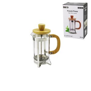 İBİCO İ22-342 FRENCH PRESS ( METAL KAFES & BAMBU SAP BAMBU KAPAK ) ( 350ML ) ( CAM )  BİTKİ SÜZGEÇİ*60