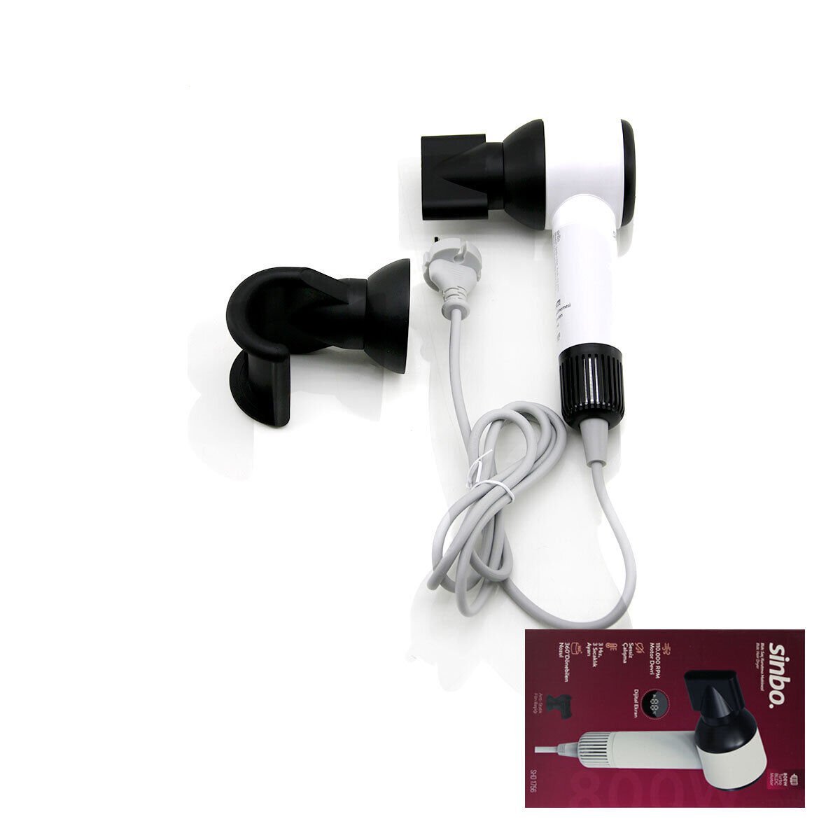 SİNBO SHD-1756 ( BEYAZ ) SAÇ KURUTMA MAKİNESİ 110.000RPM ( DİJİTAL EKRAN ) ( SESSİZ ÇALIŞMA & 3 HIZ - SICAKLIK AYAR  )800W*6