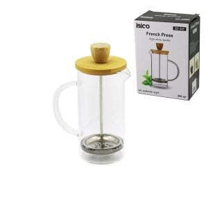İBİCO İ22-347 FRENCH PRESS ( BAMBU KAPAK) ( 350ML ) ( CAM ) BİTKİ SÜZGEÇİ*60