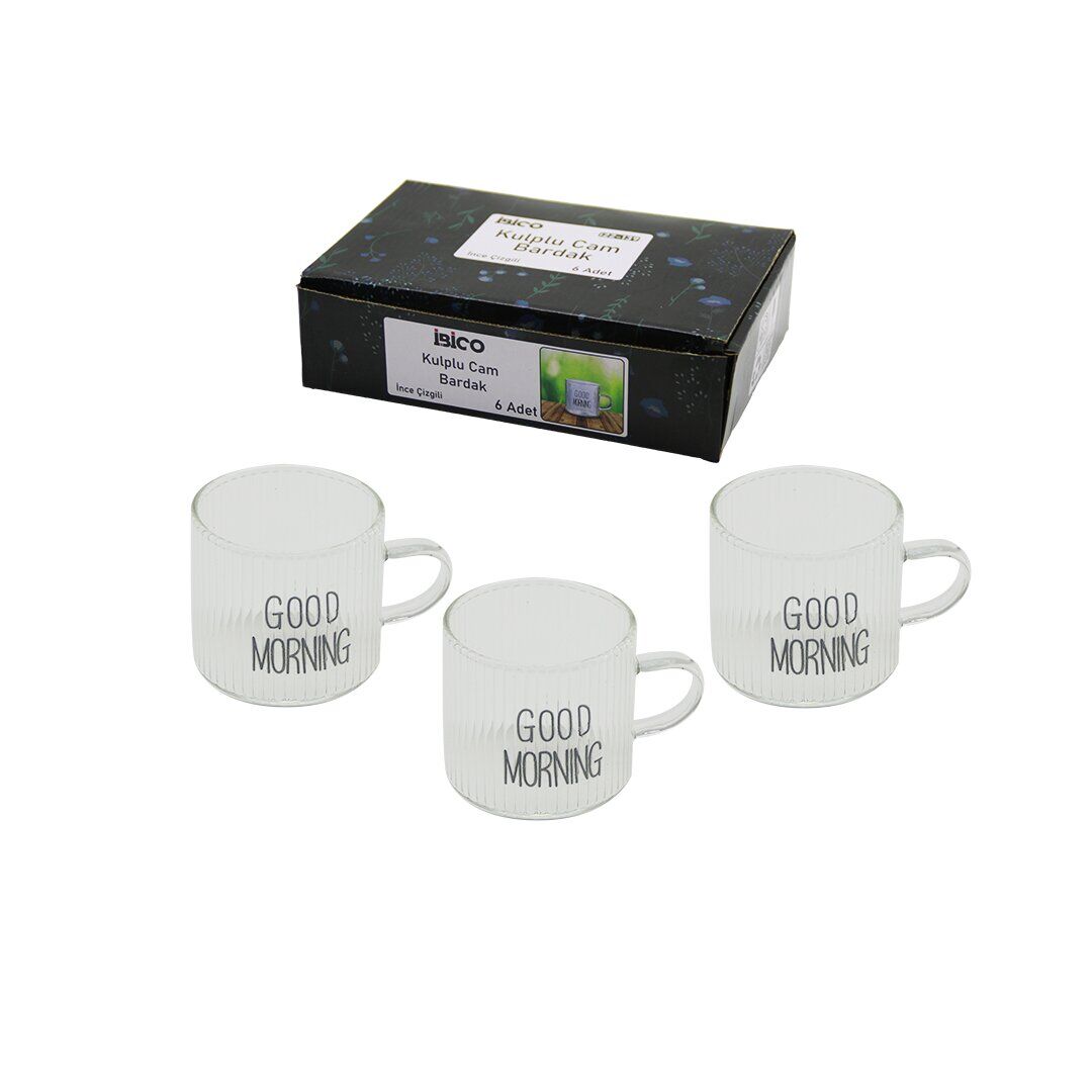 *İBİCO İ22-139 ( KULPLU ) ( GOOD MORNING & KALIN ÇİZGİLİ CAM ) KAHVE YANI BARDAK ( 90ML )*48=K