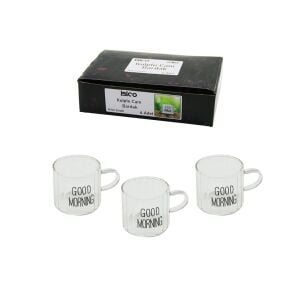 *İBİCO İ22-140 ( 6PCS ) ( KULPLU ) ( GOOD MORNING & KALIN ÇİZGİLİ CAM ) KAHVE YANI BARDAK ( 90ML )*48=K