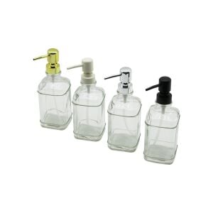 İBİCO İ21-043 ( CAM ) ( KARE & ŞEFFAF ŞİŞE ) SIVI SABUNLUK ( RENKLİ PLASTİK POMPA )*48=K