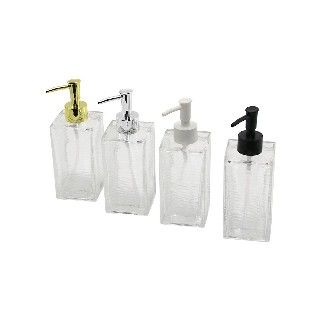 İBİCO İ21-042 ( CAM ) ( KARE & ŞEFFAF ŞİŞE -- BUZLU ÇİZGİLİ DESEN) SIVI SABUNLUK (RENKLİ PLASTİK POMPA)*48=K