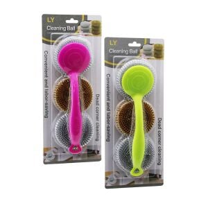 İBİCO İ21-106 LY CLEANİNG BALL ( 3PCS ) BULAŞIK TEMİZLİK TOP TEL SETİ ( LAVABO ) ( RENKLİ PLASTİK SAPLI & YEDEKLİ )*10X10