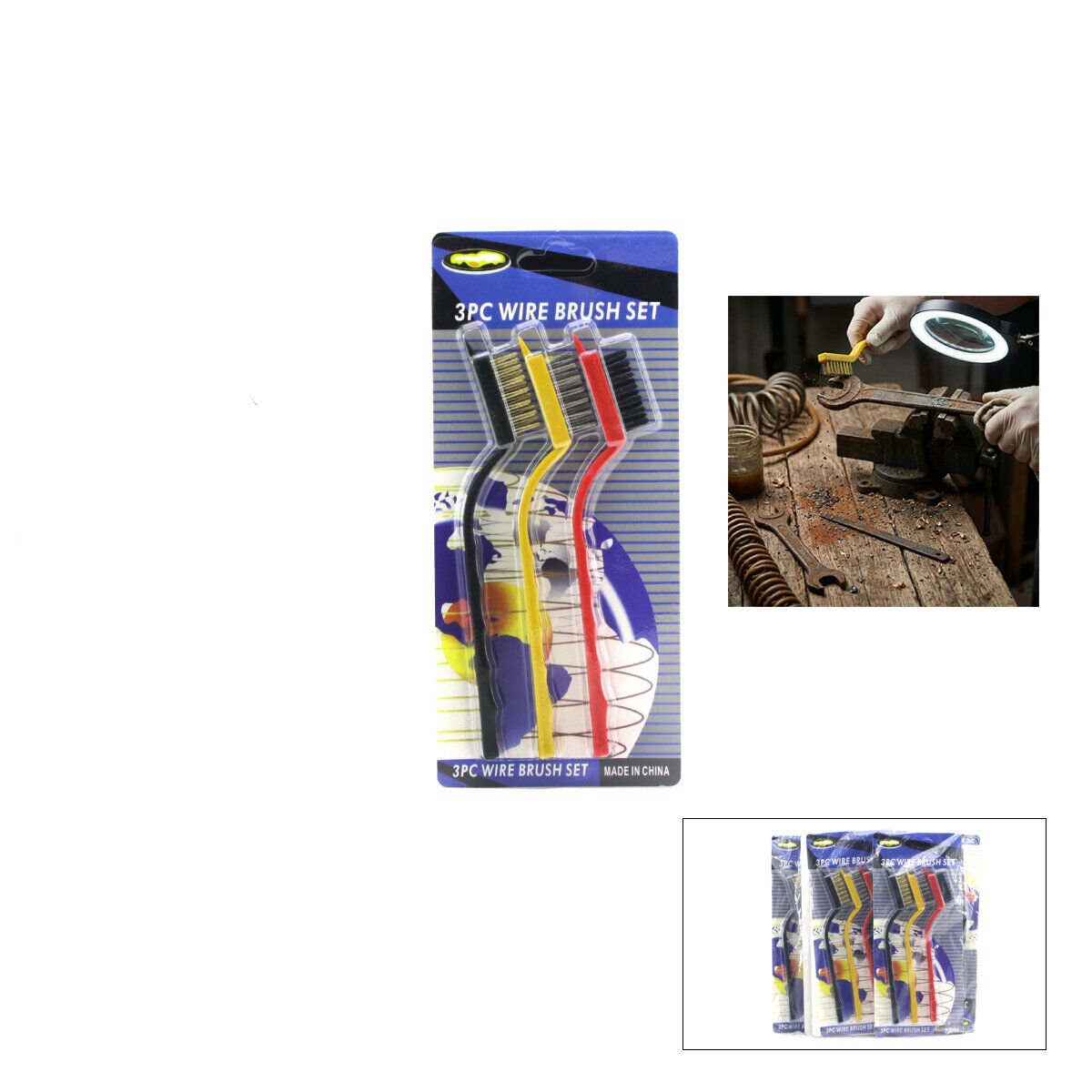 ENFA ENF-812B ( 3PCS ) MİNİ TEL FIRÇA SETİ ( RENKLİ SAPLI )*10X30