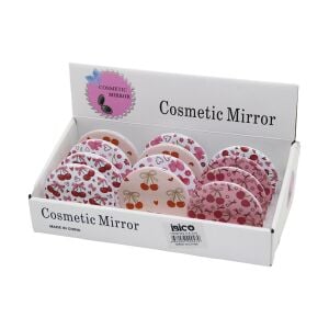 İBİCO İ15-015 ( KİRAZ DESEN ) ( YUVARLAK ) (CEP & ÇANTA) MAKYAJ AYNASI ( ÇİFT TARAFLI = NORMAL )*12X40