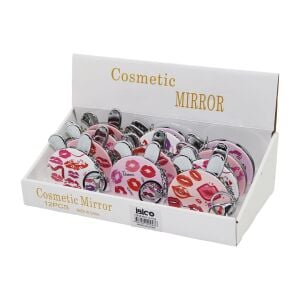 İBİCO İ15-016 (ANAHTARLIKLI) ( ÖPÜCÜK DESEN ) ( YUVARLAK ) (CEP & ÇANTA) MAKYAJ AYNASI (NORMAL & BÜYÜTEÇLİ)*12X40